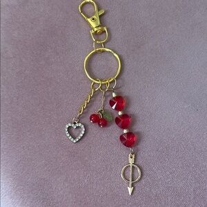 Valentines Heart and Arrow Charm Keychain - Red + Gold